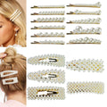 Women Trendy Handmade White Beaded Hair Barrette Custom Pearl Hair Clip