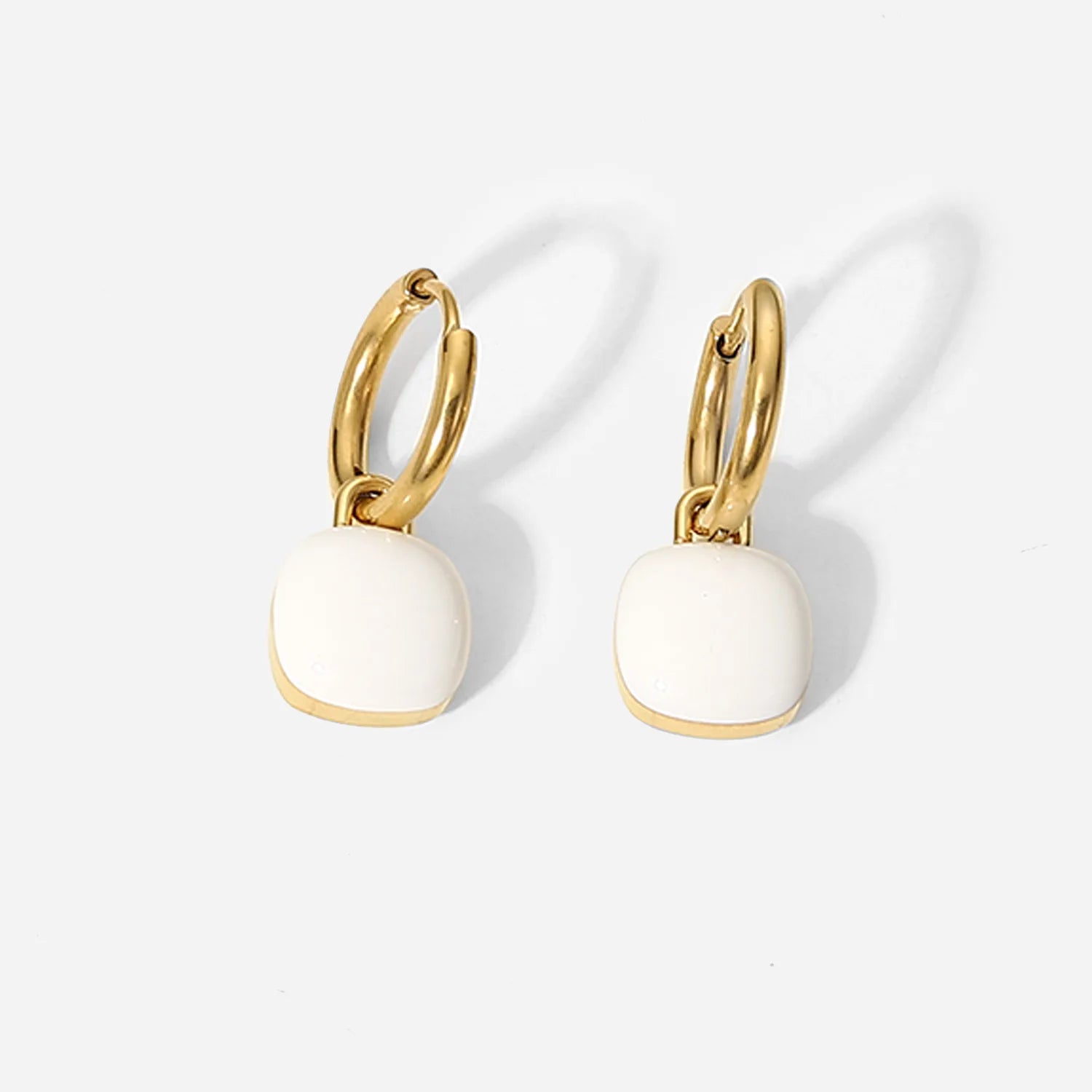 Hight 14k Gold Stainless Steel White Enamel Square Pendant Earrings Fashion Simple Titanium Steel Drop Earrings