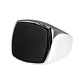 Natural Agate Black Stone Square New Glossy Minimalist Men Jewelry Sterling Silver 925 Rings MegaBDM