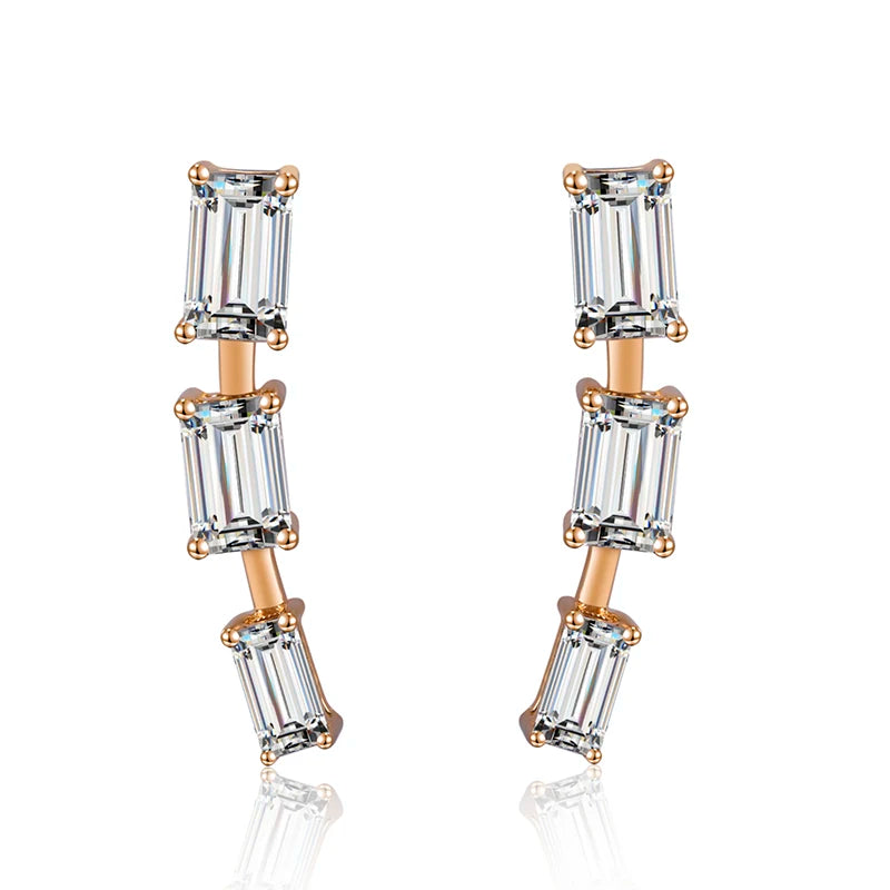 MSE-583 New Design Gift Party Engagement Wedding Jewelry Three Diamond Stones 14k Gold Moissanite Earring