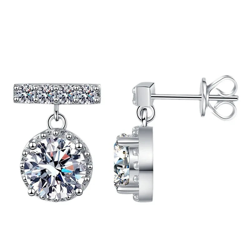 S925 Sterling Silver Charm Moissanite Earrings with Small Tassel & Round Bag Diamond Classic Style Women's Certified Jewelry