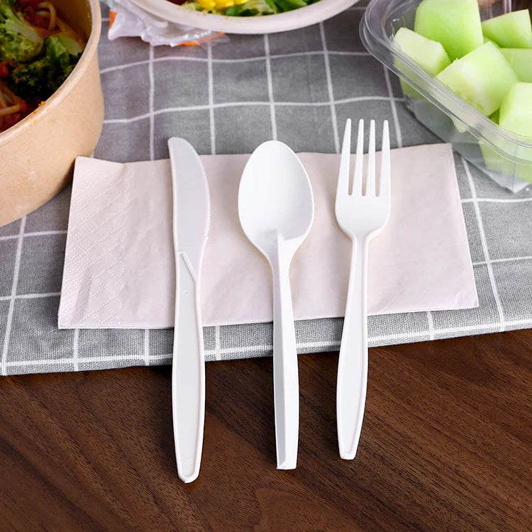Custom Plastic Cutlery Set PLA/CPLA Plastic Utensils Disposable Cutlery Eco Compostable Biodegradable Knife Forks Spoons Set
