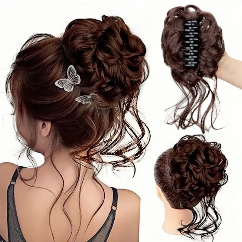 Hot-selling Messy Bun Hair Piece Claw Clip in Hair Extension Fashionable Chignon Synthetic Hair Donut Bun