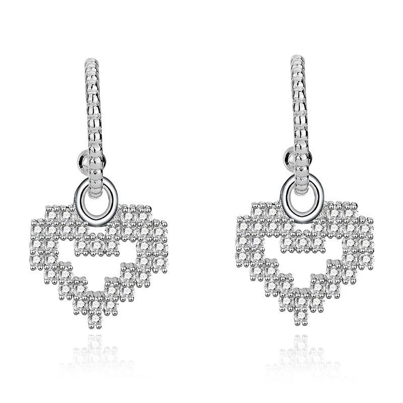 925 Sterling Silver Women's Trendy Heart-Shaped Stud Earrings Full Diamond Hollow Love Weddings Gifts Featuring Zircon Stones