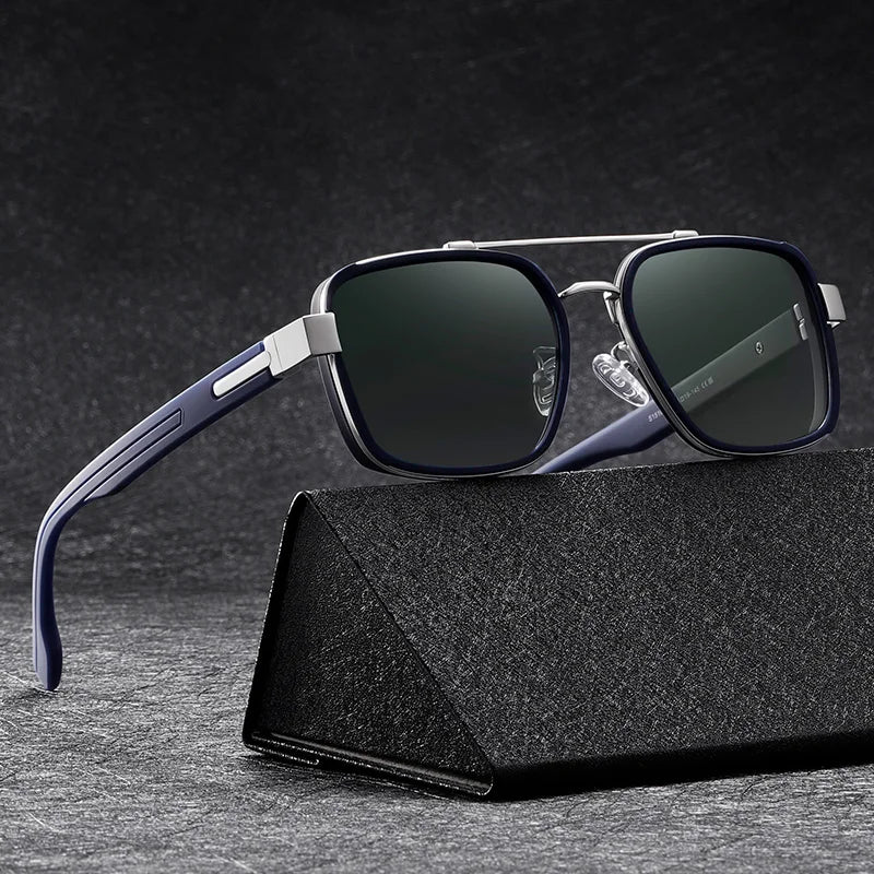 Custom Logo Men's Fashion Square Style Outdoor Sunglasses Luxury Polarized Metal Sun Glasses with Tac Lenses