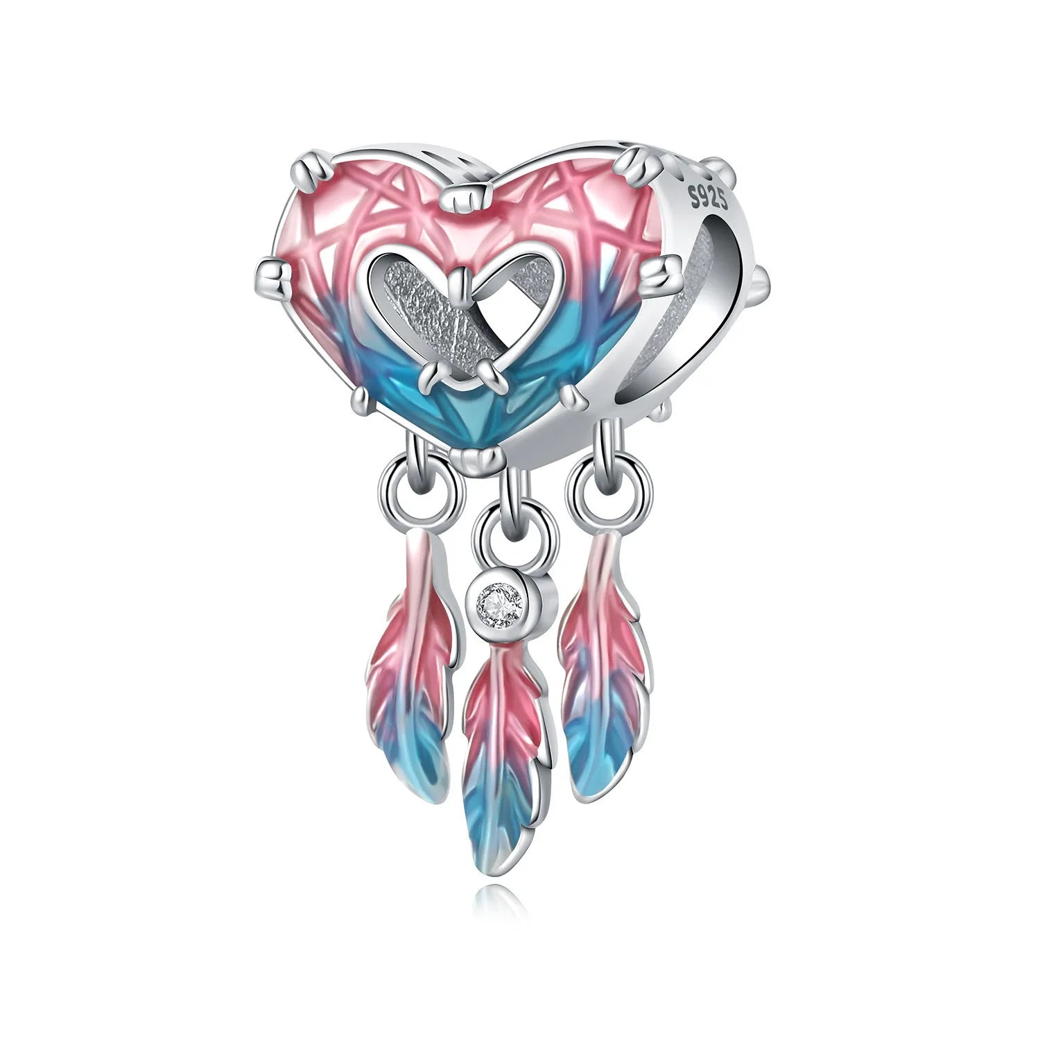 New Arrival 925 Sterling Silver Charm Color Gradient Enamel Heart Shaped Dream Catcher Beaded DIY Bracelet Necklace Accessories