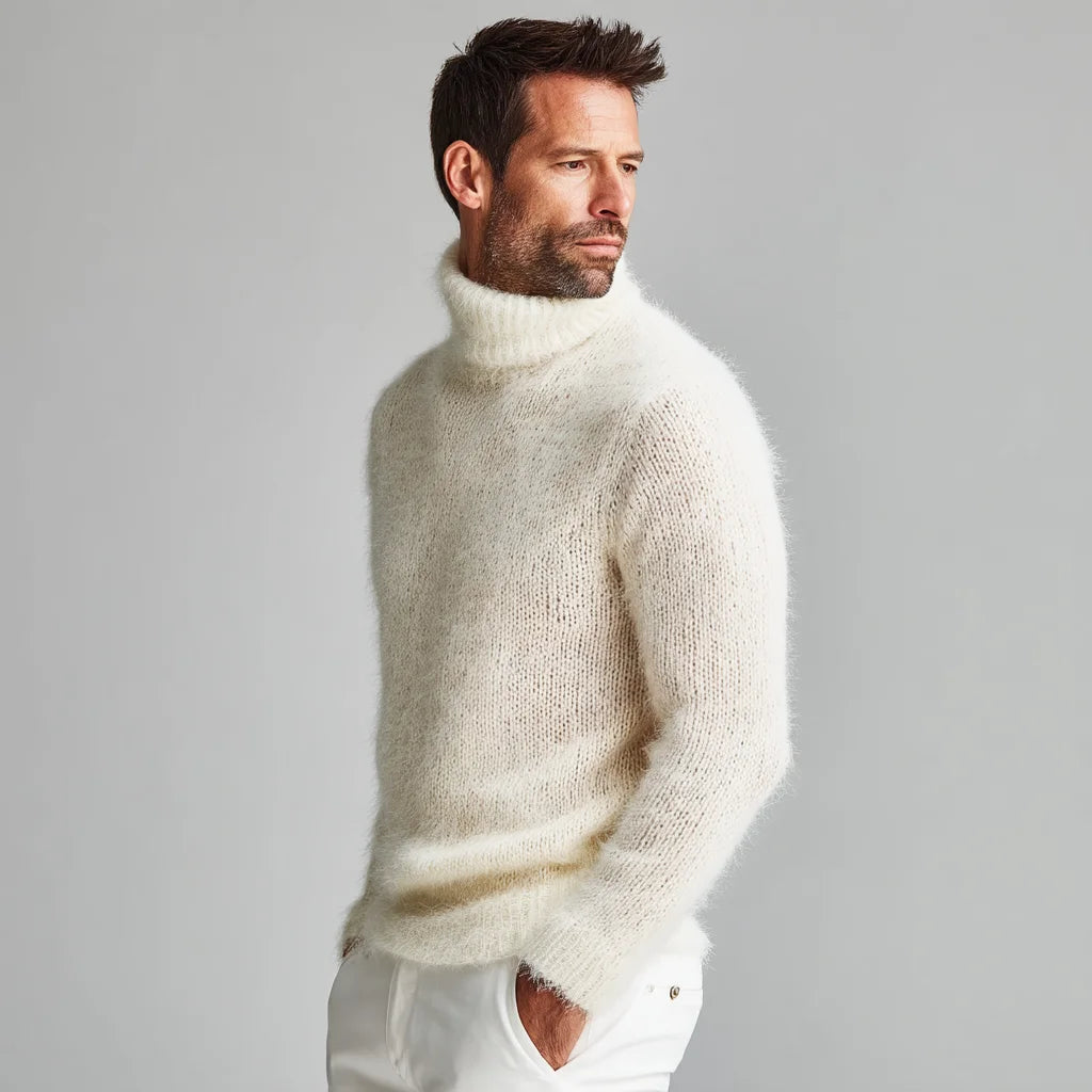 Men's Cozy Mohair Turtleneck Sweater High Collar Knit Pullover Anti-Wrinkle Anti-Shrink Breathable Features Geometric for Winter