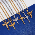 Custom logo Hiphop Necklace for Boys Mens Tarnish Free Jewelry 18k Gold Plated Stainless Steel Angel Pendant Wing Cross Necklace