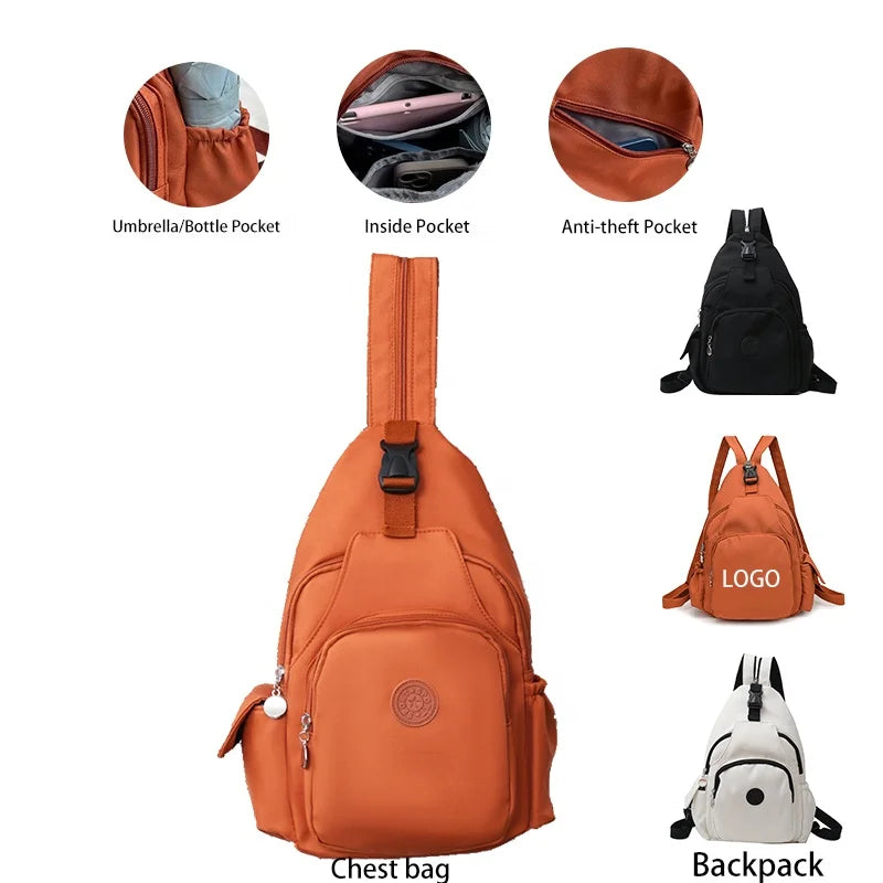 New Fashion Nylon Adjustable Strap Double Backpack Travel Female Utility Waterproof Cross-body Sling Bags