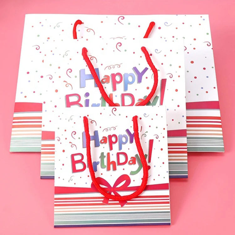 Custom Luxury Craft Paper Gift Bag with 'Happy Birthday' and 'Thank You' Prints White Logo for Boutique Clothing