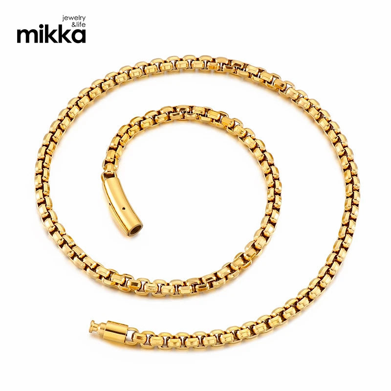Hip Pop Stainless Steel Round Box Link Gold Plated Necklace Mens Womens Chain Jewelry