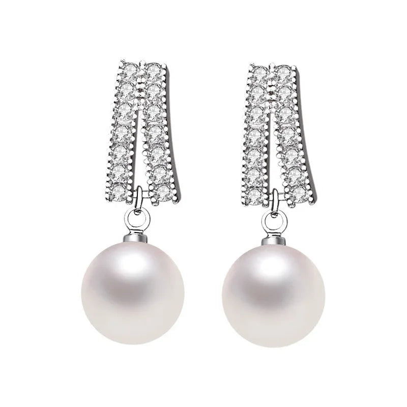 925 Sterling Silver Earrings Female Temperament Personality Diamond Pearl Earrings Korean Fashion Sterling Silver Jewelry