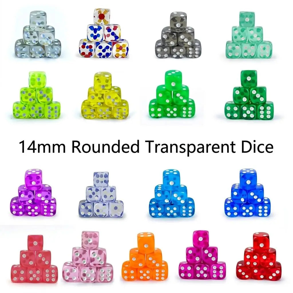Wholesale 14mm Clear Rounded Corner square Dice Transparent Colorful Acrylic D6 for Tabletop Games