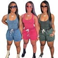 Custom Logo Women's Formal Jogger Tracksuit Solid Summer Sleeveless Tank Top Above Knee Shorts 2 Piece Set