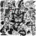 100Pcs Black and White Punk Gothic Stickers Vinyl Decor Stickers Skateboard Laptop Luggage Waterproof Stickers