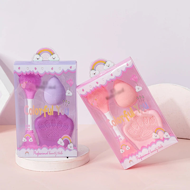 Double Head Facial Mask Brush Silicone Wash Brush Non Latex Makeup Egg Makeup Tool Set Combination with Gift Box