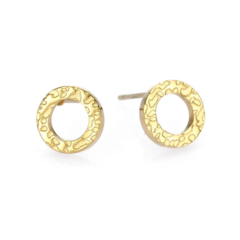 Minimalist 14K Gold Plated Circle Stud Earrings 316L Stainless Steel Children's 8MM Trendy CHIHANG Anniversary