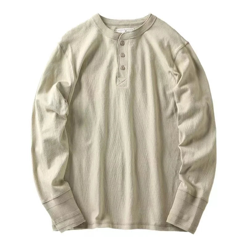 China Factory Men's Casual 100%Cotton TShirt Long Sleeve TShirt Spring Autumn Casual Henry Collar Men Blank  Oversized T-Shirts