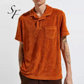 Custom Streetwear Casual Loose Fit Plain Blank Button up Front Pocket Classic Terry Towelling Cloth Men's Polo Shirts