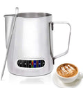 600ml Stainless Steel Coffee Pot Pull Flower Temperature Display Coffee Milk Frothing Pitcher / Jug with Thermometer