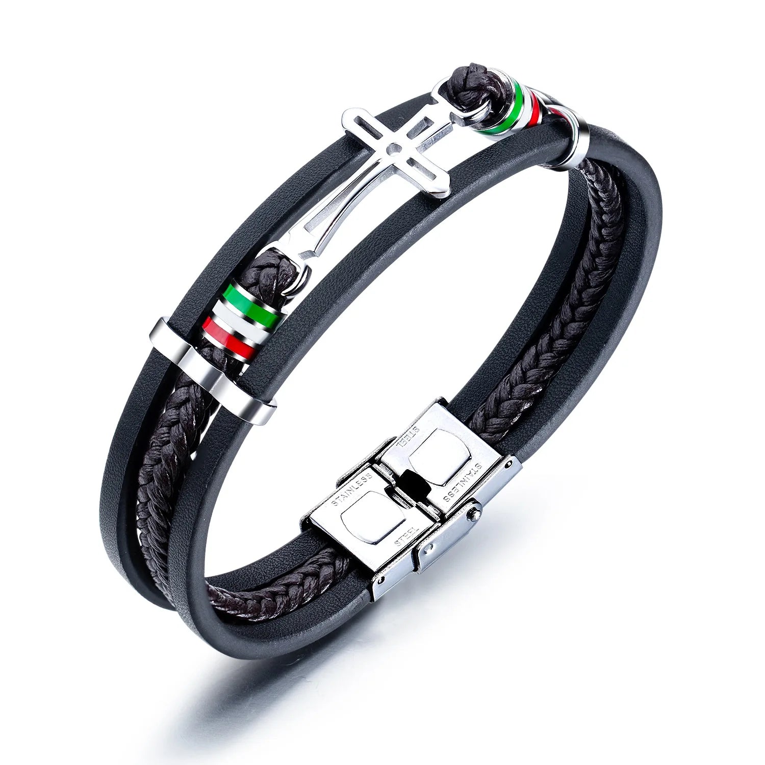 Creative Cross Accessories Men's Leather Bracelet Retro Multi-layer Braided Bracelet Stainless Steel Leather Rope Bracelet