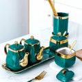 Gold Edge Dark Green Ceramic Seasoning Box Household Storage tank Kitchen MSG Salt Sugar tank Storage Bottles & Jars