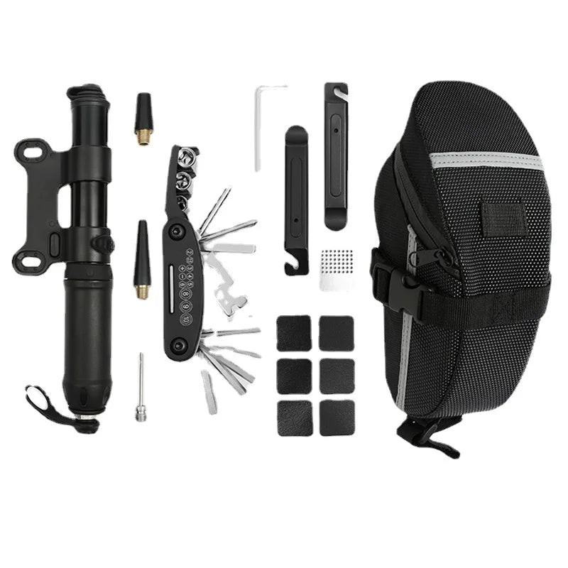 Portable Multitool Bicycle Repair Kit with Mini Pump Saddle Bag Alloy+PVC+Canvas for Road/Mountain Bikes