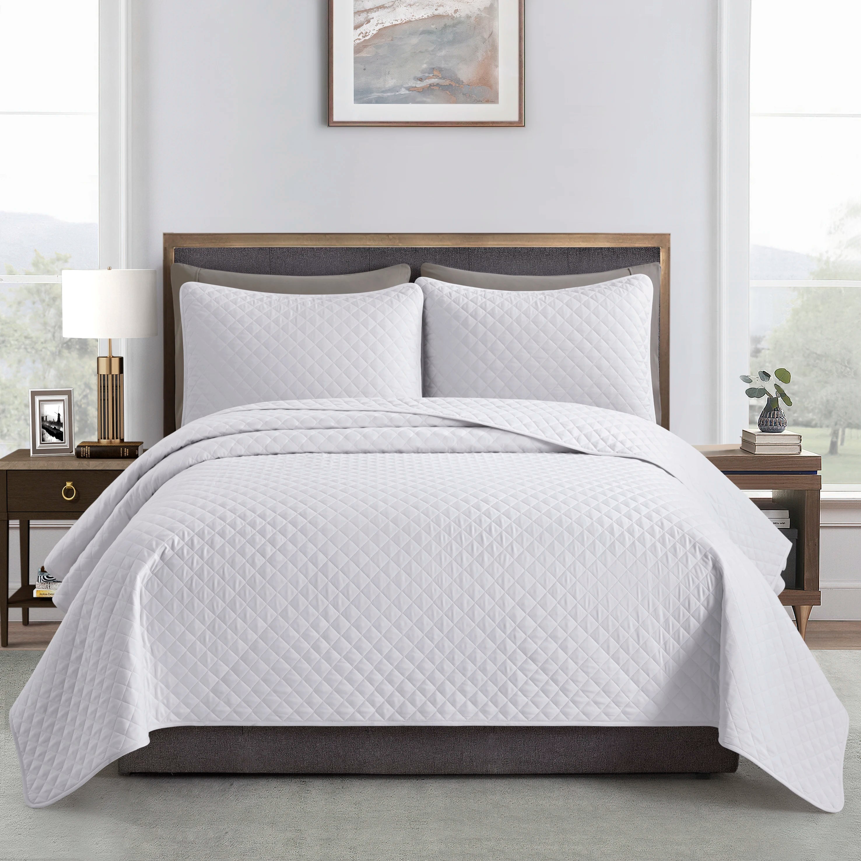 Light Wegiht Quilted Blanket Quilt for All-season Queen/King Size Down Alternative Blanket