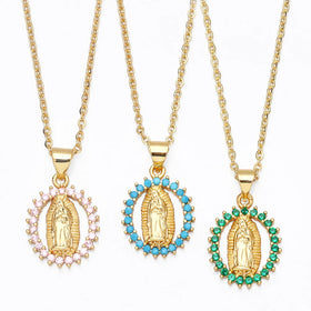ASJEWELRY Small AAA Cubic Zirconia Guadalupe Necklaces Religious Jewelry Virgin Mary Necklaces for Women 2311 Nkeb119