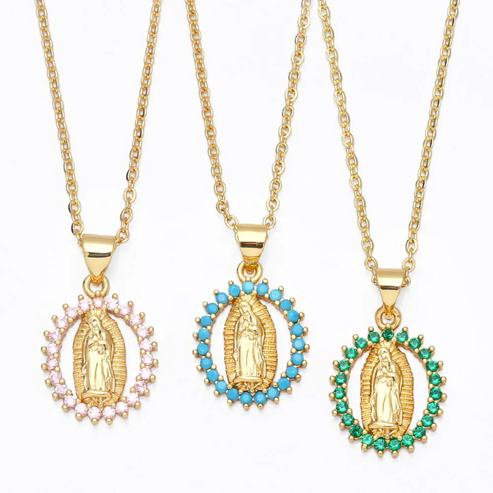 ASJEWELRY Small AAA Cubic Zirconia Guadalupe Necklaces Religious Jewelry Virgin Mary Necklaces for Women 2311 Nkeb119