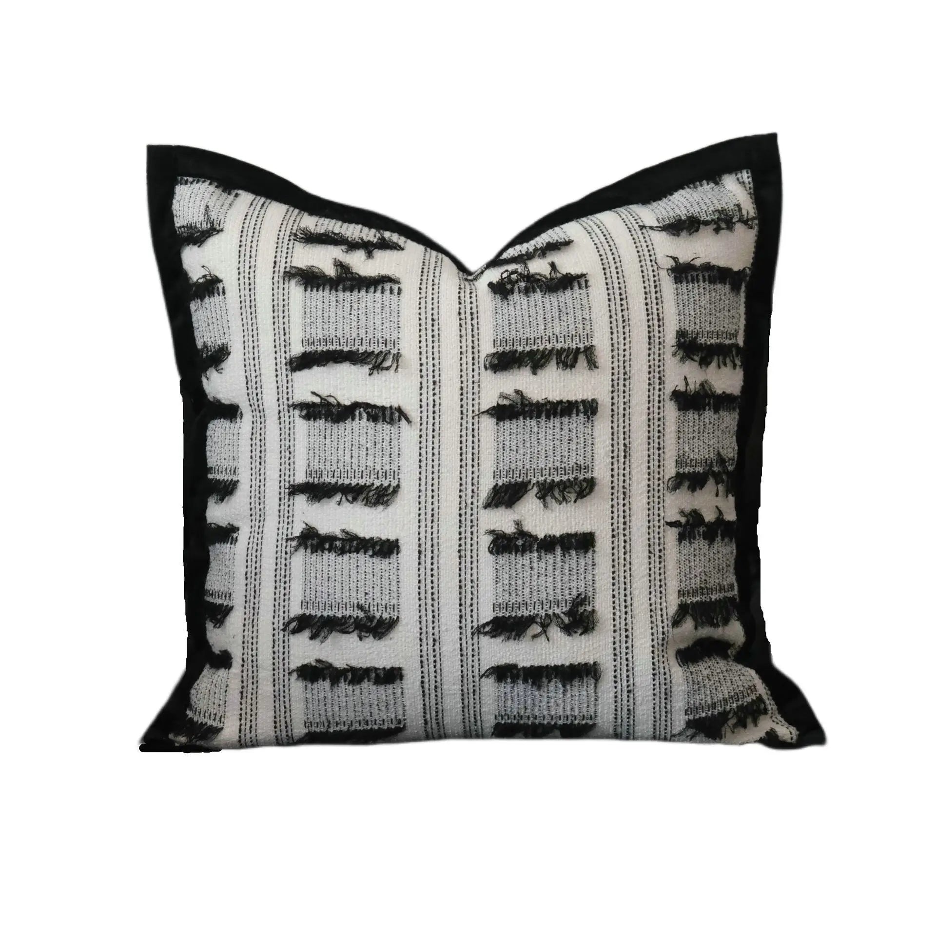 Light Luxury Modern Simple Cushion Black Edge Cut Flower High-End Knitted Pillowcase for Living Room Sofa Decorative
