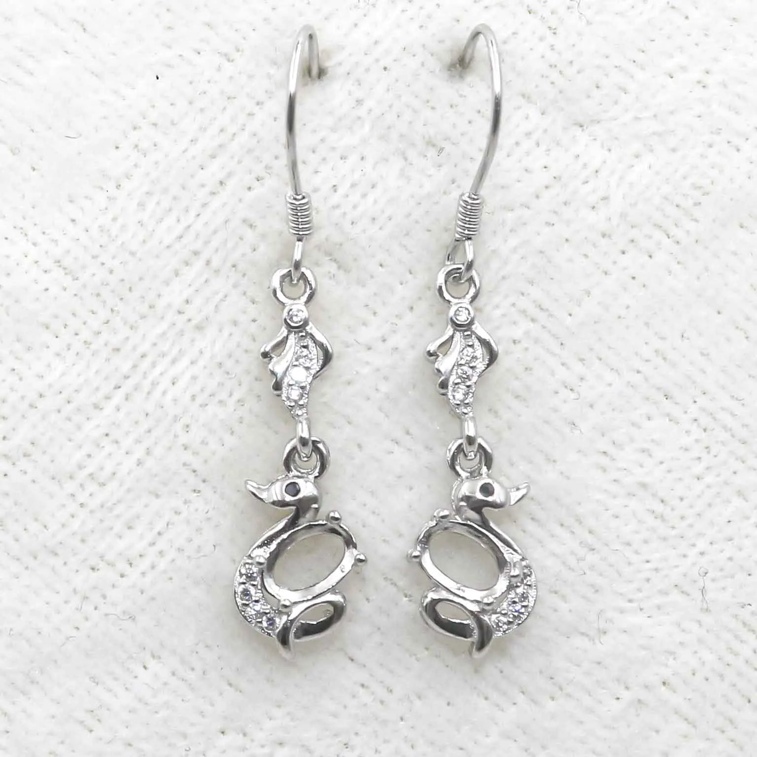 Sterling Silver 4*6mm Semi Mount Hoop Earrings Frame Empty Support Blank Setting S925 Base Without Center Stone for DIY Inlay