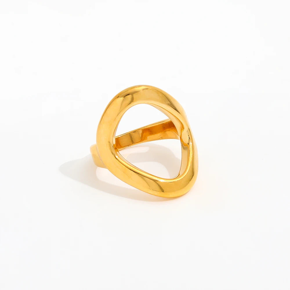 Joolim Wholesale 18K Gold Plated Big Irregular Lines Circle Rings for Women Stainless Steel Jewelry Tarnish Free & Waterproof