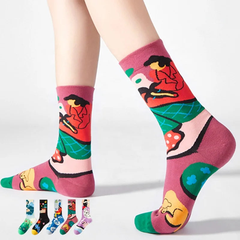 Wholesale Trendy Art Cartoon Graphic Socks Women Creative Fun Novelty Cotton Crew Socks