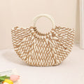Half-round Straw Braid Vintage Design Beach Holiday Large Capacity Storage Handbag