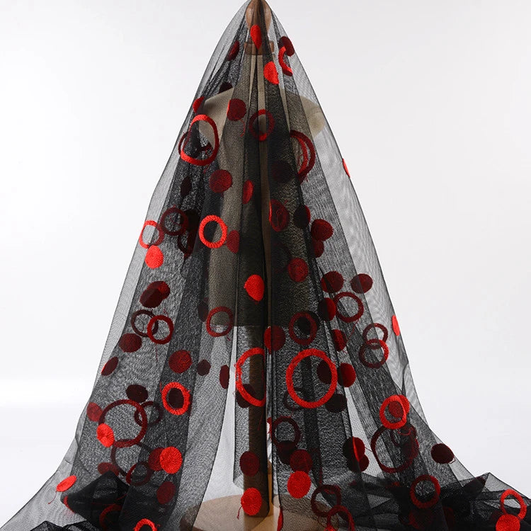 Elegant Quality Black Red Fashion Haute Embroidery French Wedding Dress  Lace Fabric