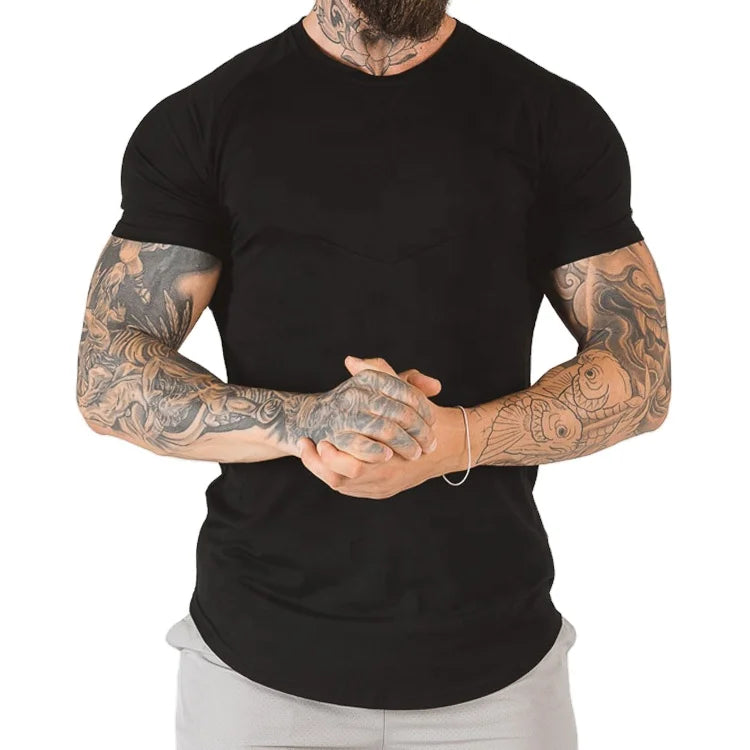Wholesale Customized New Design Athletic Running Sports Wear Curve Hem Compression Gym Mens Ftitness Mesh T Shirts