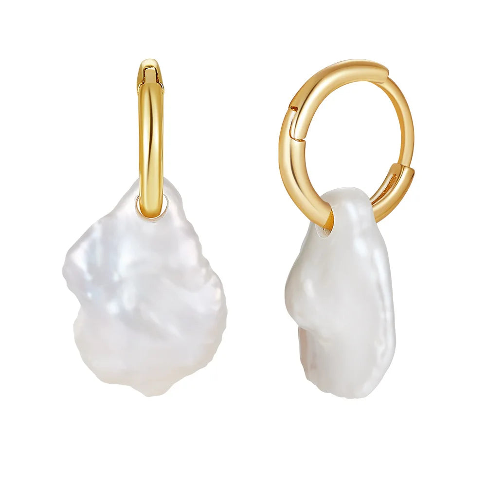 2024 New Fashion Silver Earrings Women Simple Irregular Freshwater Pearl Drop Gold Hoop huggies Earrings Wholesale