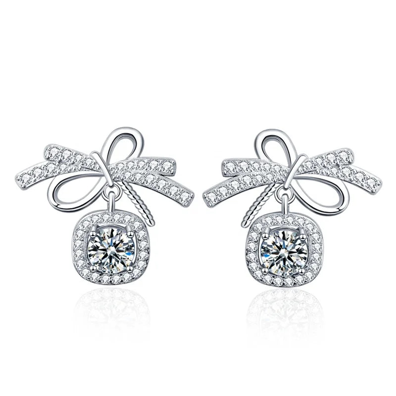 XEA001 Luxury 925 Sterling Silver Tassel Earrings 0.5CT D Color Moissanite VVS Diamond Test Passed Fashion Jewelry for Women