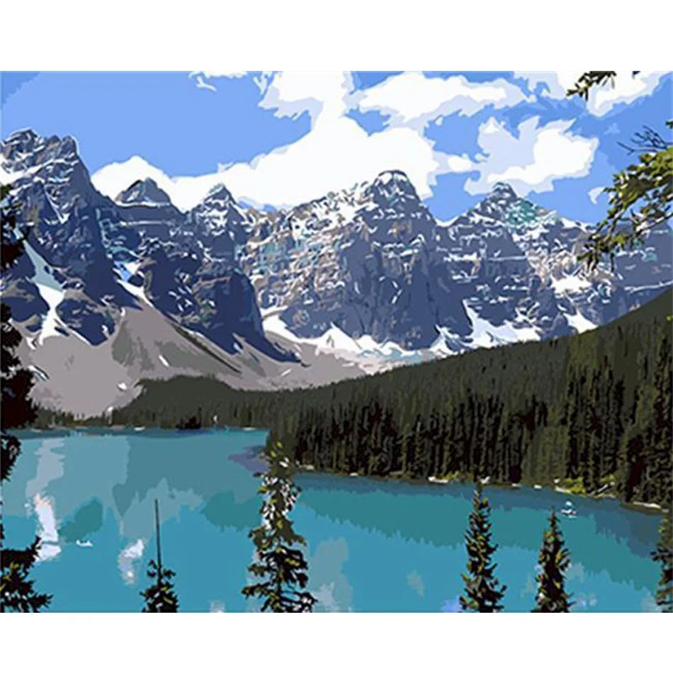 Diy Painting by Numbers for Adults Modern Lake Mountain Landscape Picture Acrylic Paint Canvas Classic Style for Beginners