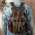 Andong New Retro Backpack Men Women Top Layer Cowhide Old Fashion Style Crazy Horse Leather Shoulder Bag Unisex Sport Backpacks