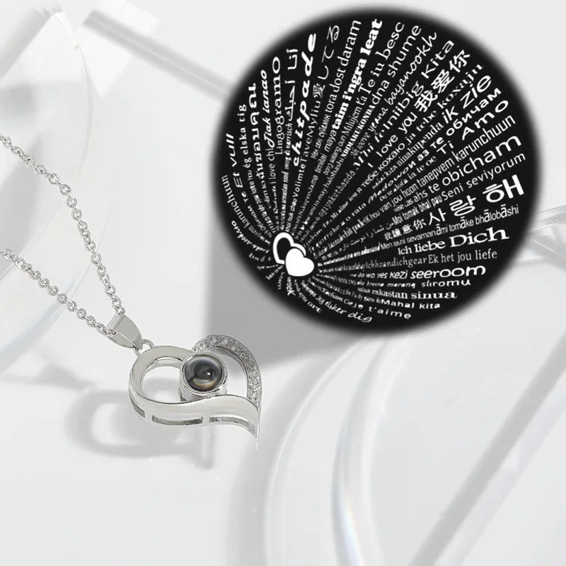 Exquisite One Hundred Languages LOVE Memory Korean I Love You Projection Stone Love Necklace Gifts for Women