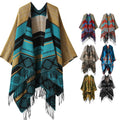Bohemian Geometric Tassel Slit Shawl Cloak Travel Thickened Scarf Double-sided Faux Cashmere Scarf Shawl