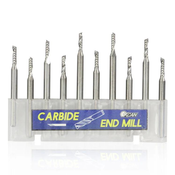 10pcs Set 3.175mm Shank Single Flute Spiral Milling Cutter Carbide Blades Plastic Wood Engraving Bits CNC End Mill MegaBDM