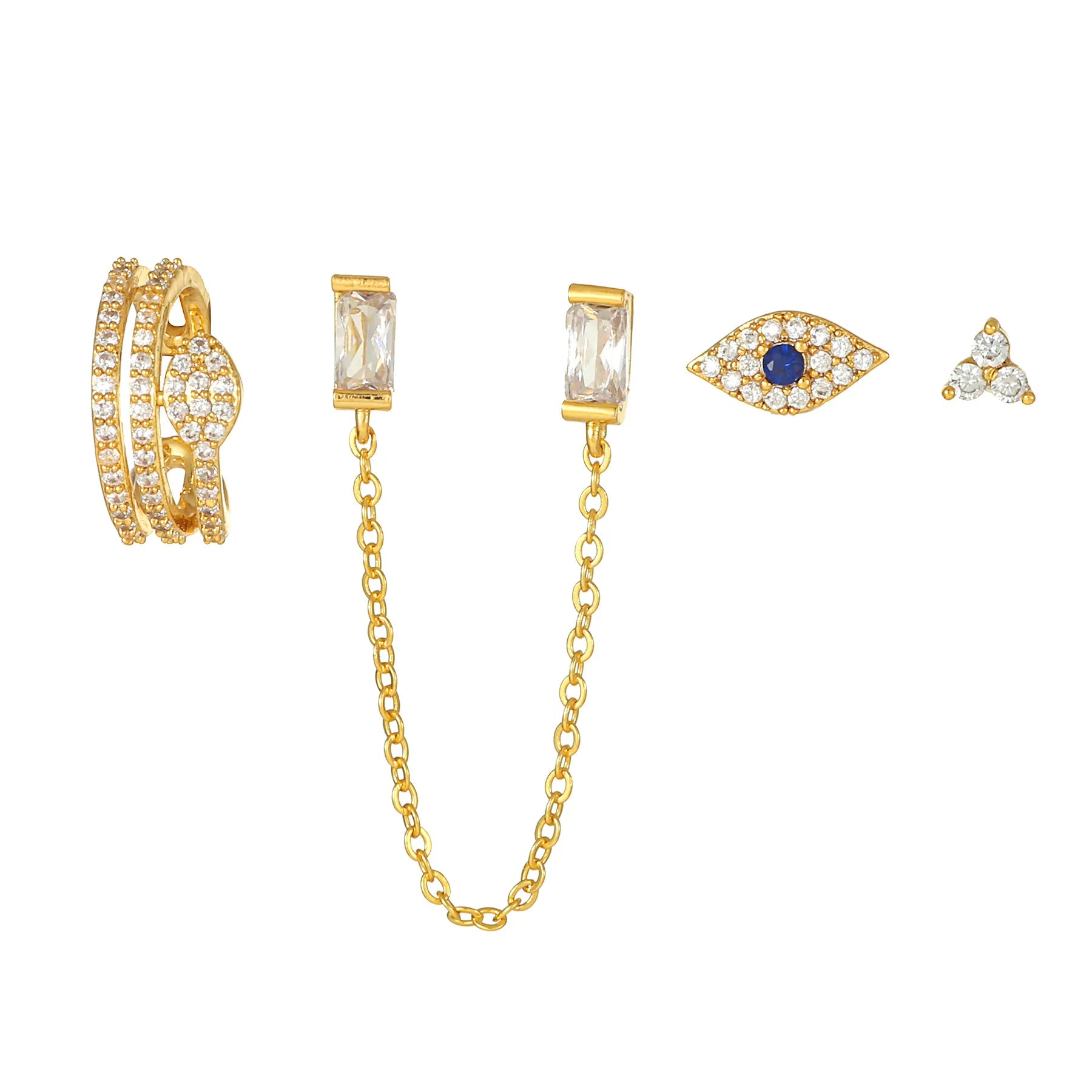 Hot Selling Copper Earrings Fashion Ear Bone Clip Set New Women's Brass Simple Tassel Geometric Ear Stud Set