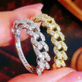 Huitan Women's Jewelry Rings for Luxury Round Sparkling Cubic Zirconia Chain Design Silver/Gold Plated CZ Band Rings for Women