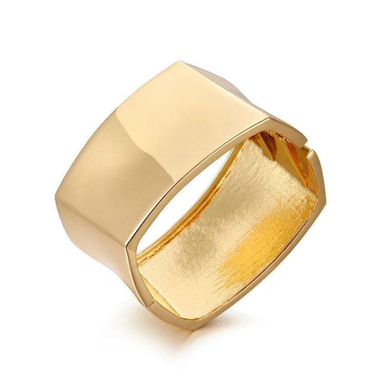Fashion Gold Plated Square Cuff Bracelets Chunky Bangle for Hinge Wrist Cuffs Women Punk Style Wedding/Anniversary