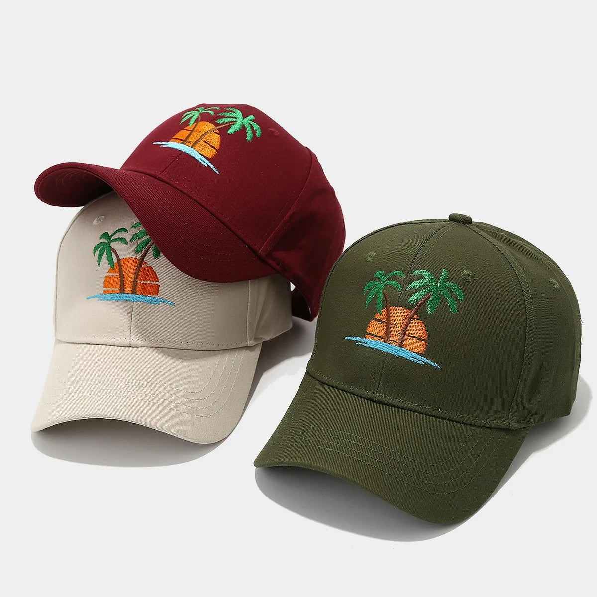 Wholesale Women's New Seaside Coconut Tree Embroidered Hard Top Sun Hat Men's Baseball Cap