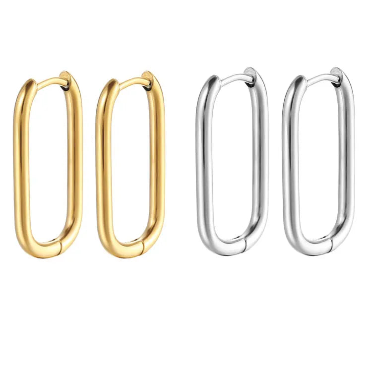 SC Hot Selling Fashion U Shaped Thick Huggie Earrings Tarnish Free PVD Gold Plated Stainless Steel Oval Hoop Earrings Women