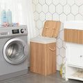 Practical Folding Bamboo Laundry Hamper Baskets Natural Design with Corner Shape Lid Liner Collapsible Natural Basket